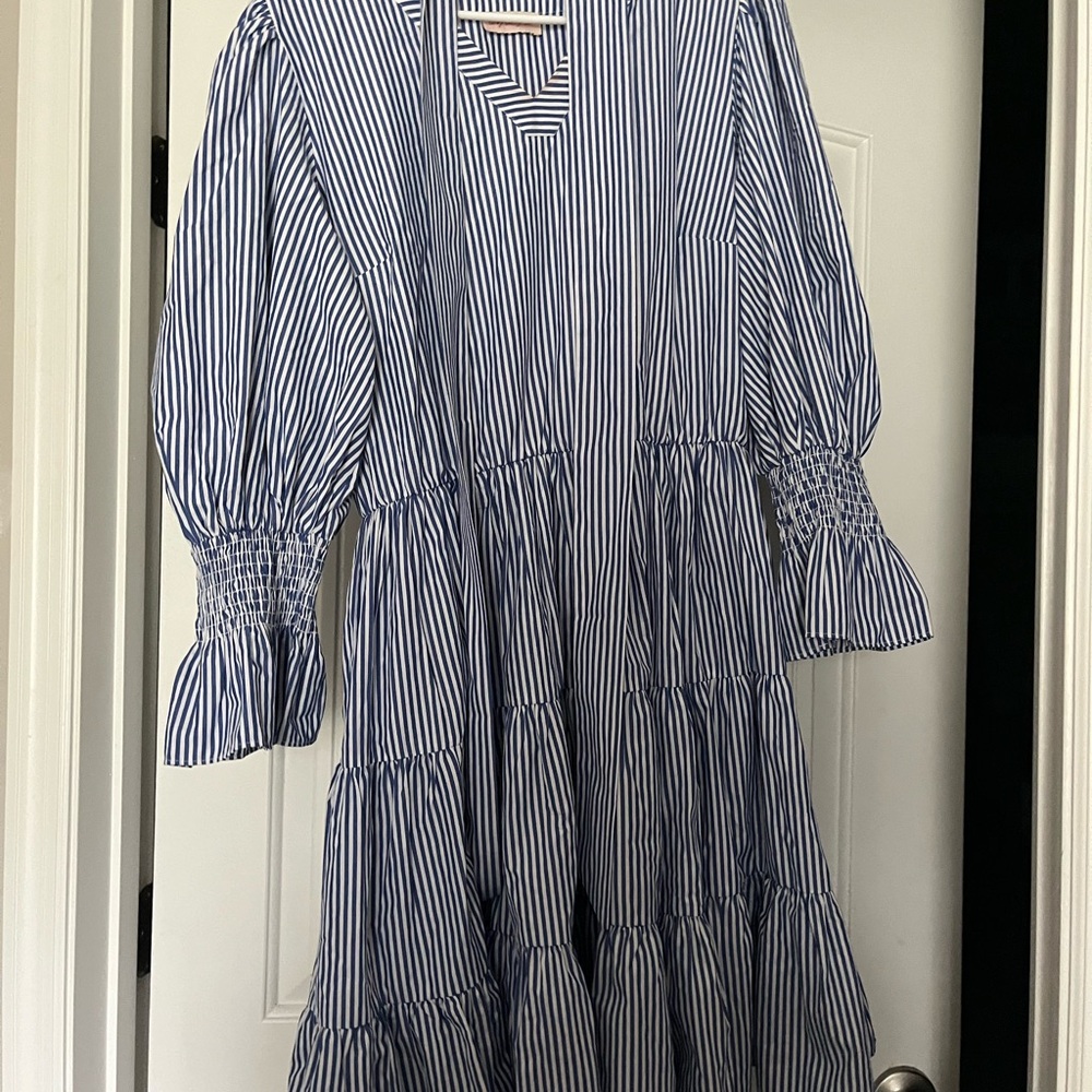 Ivy City Co- Brand New but has FLAWS Blue and White Striped Dress
